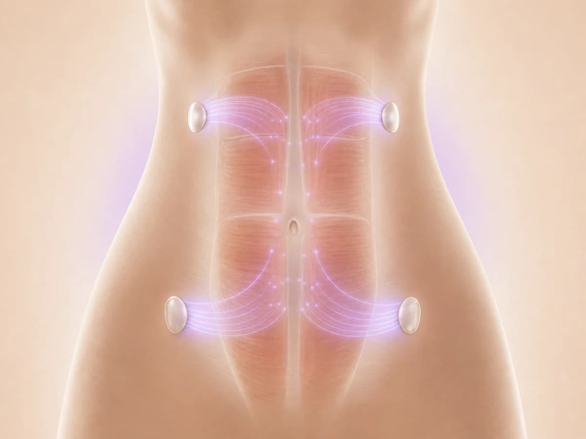 Ilustração em 3D da estimulação da musculatura abdominal
