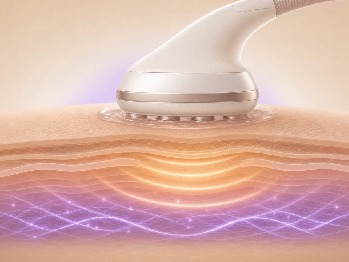 Ilustração em 3D da radiofrequência nas camadas da pele