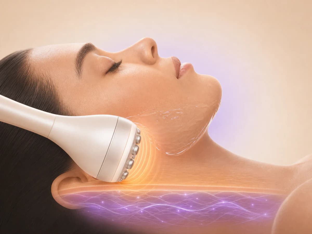 Ilustração em 3D da radiofrequência no contorno facial